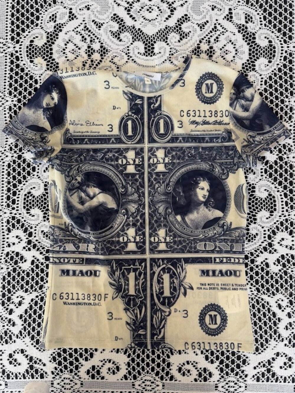 Miaou Graphic Mini Tee in Money - Size S